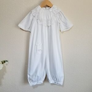 Paper White Linen Blend Baptism Vintage Romper